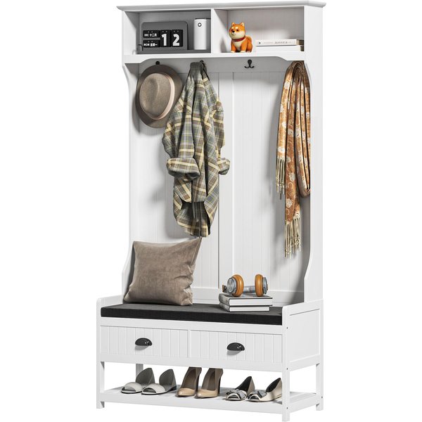 Homcom Porte-Manteau Avec Crochets, Portant à Chaussures, Pour EntréE, Couloir, MéTal, Mdf, Blanc+Gris-image