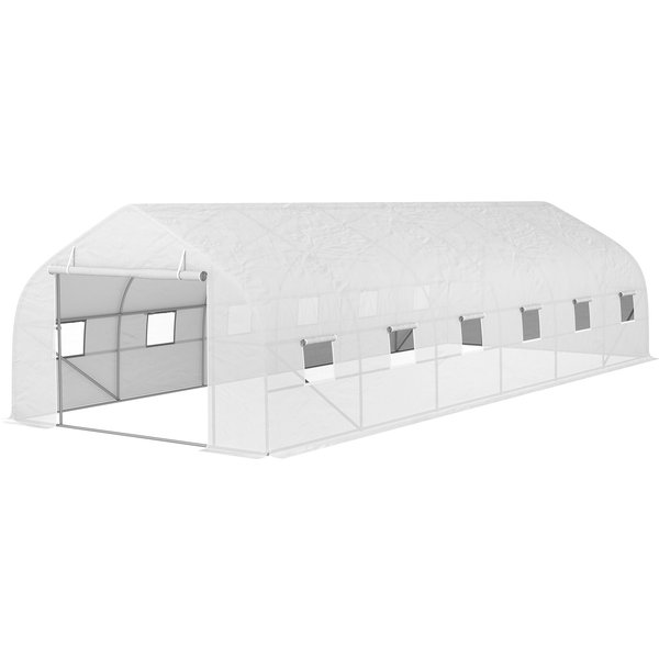 Outsunny Tunnel-Gewächshaus 24 m² mit PE-Abdeckung verzinktem Stahlrahmen Ø 24 mm 12 Fenstern und Rolltür grün 8 x 3 x 2 m weiß Aosom