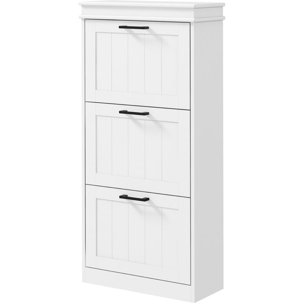 HOMCOM Schuhschrank, Schuhablage, 3 Klapptüren, verstellbare Regale, für Eingang, Flur, 54 x 24 x 117,5 cm, weiß Aosom