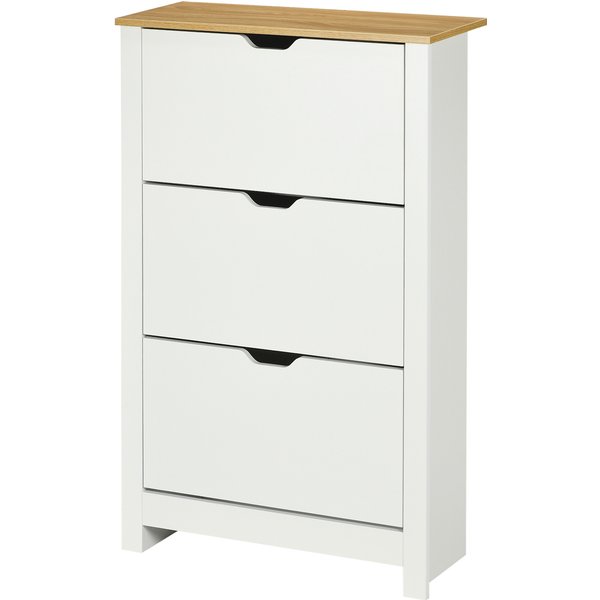 Homcom Armoire à Chaussures éTagèRe à Chaussures, 3 Compartiments, 18 Paires De Chaussures, 72 Cm X 26 Cm X 112 Cm, Blanc + Marron-image