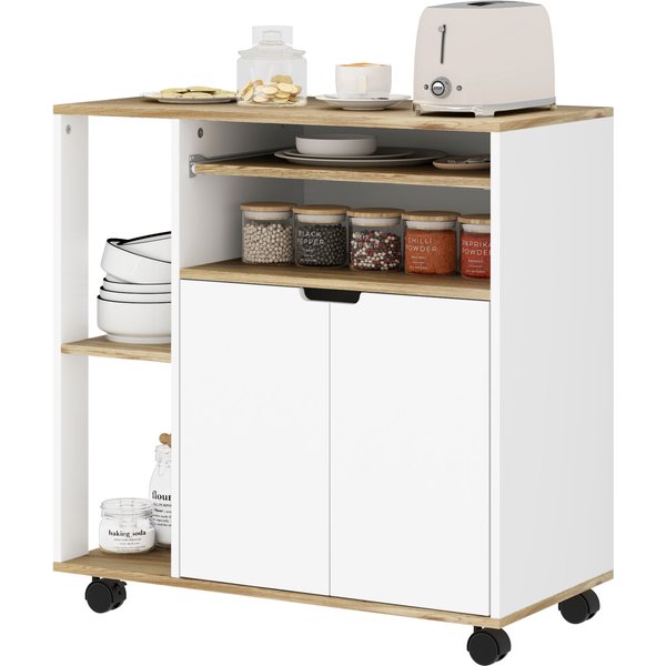 Homcom Chariot De Cuisine Roulant Avec Espace De Rangement, Armoire, éTagèRes RéGlables, Pour Cuisine, Salon, Salle à Manger, Blanc-image