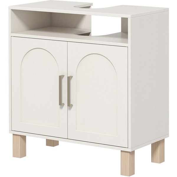 HOMCOM Unterschrank für Badezimmerunterschrank, Waschbeckenunterschrank, offenes Regal und Schrank mit 2 magnetischen Türen und verstellbarem Regal, 60 x 30 x 63 cm, weiß Aosom