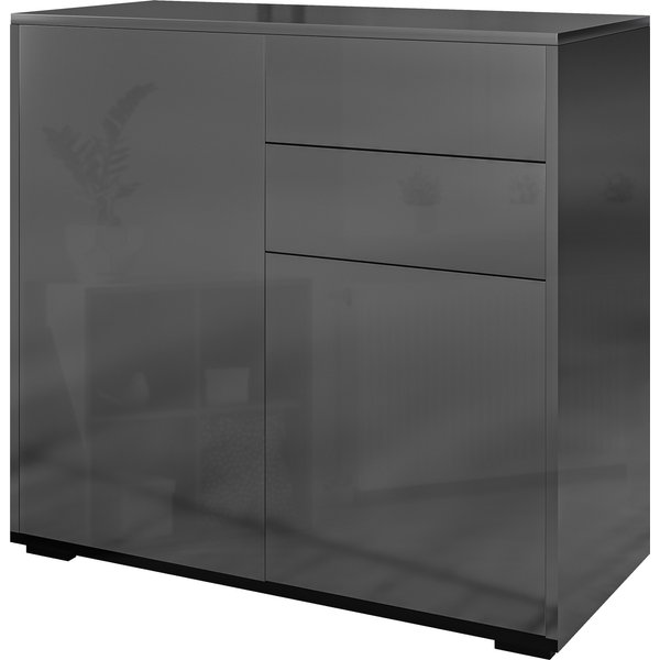 HOMCOM Aufbewahrungsschrank Sideboard Schrank mit 2 Schubladen und 2 Türen, höhenverstellbaren Regalen, für Wohnzimmer, Küche, Schlafzimmer, 79 x 36 x 74 cm, glänzendes Schwarz Aosom