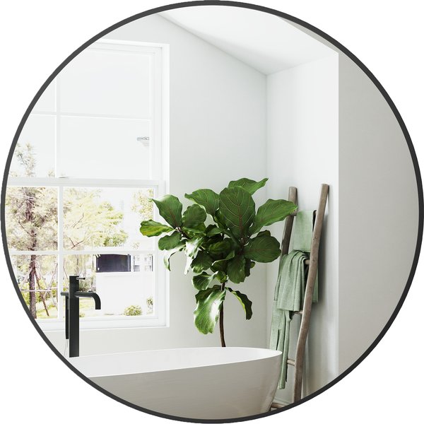 HOMCOM Runder Spiegel, Badezimmerspiegel, Durchmesser 70 cm, Metallrahmen, Wandspiegel, einfach zu installieren, für Schlafzimmer, Wohnzimmer, Eingangsbereich, Schwarz Aosom