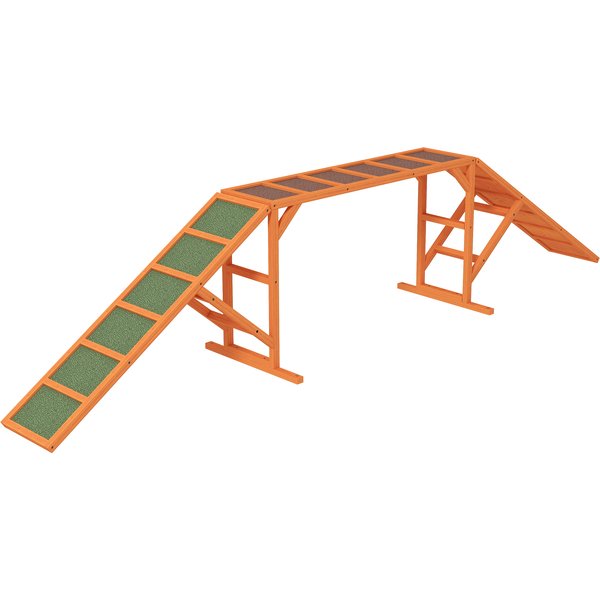 Pawhut Rampe D'agilité Pour Chiens, Parcours, AntidéRapante, RéSistante Aux IntempéRies, En Bois, 325 X 55 X 69 Cm, Orange-image