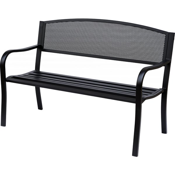 Outsunny Banc 3 Places De Jardin Style Contemporain Terrasse Acier Epoxy Anticorrosion 127 X 60 X 85 Cm Noir-image