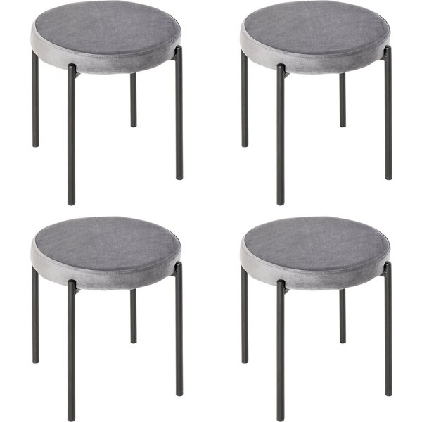 HOMCOM 4er-Set Barhocker ohne Lehne, Metallhocker, Küchenstuhl mit gepolstertem Sitz in Samtoptik, Grau Aosom.de