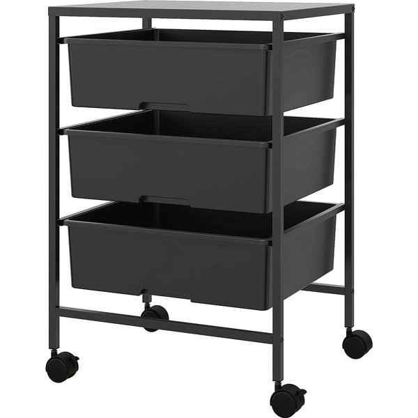 HOMCOM Rollwagen, Servierwagen mit 3 Etagen, Griffe, Aufbewahrungswagen für Küche, Wohnzimmer, 40,8 x 33,5 x 60,5 cm, Schwarz Aosom