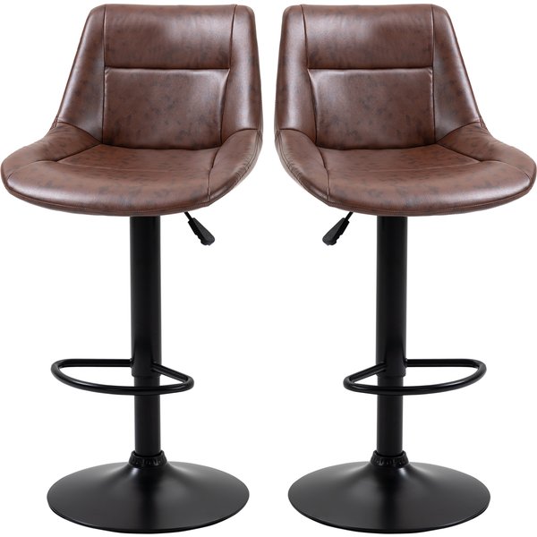 HOMCOM Barhocker 2er Set höhenverstellbare Tresenhocker mit Rückenlehne, drehbarer Bistrohocker aus Kunstleder in Braun, ideal für Küche & Bar Aosom.de