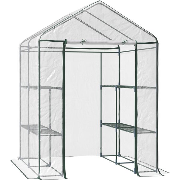 Outsunny Foliengewächshaus Begehbares Gartenhäuschen Tomatengewächshaus mit 6 Regalen, Transparent Stahl PVC, für Garten Aosom