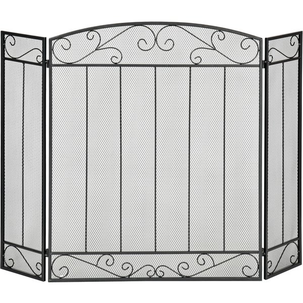 Homcom Pare-éTincelles Pour CheminéE Pliable 3 Panneaux Pare-Feu éCran CheminéE Style Vintage Grillage MéTallique Acier 105 X 1,6 X 80,5 Cm Noir-image