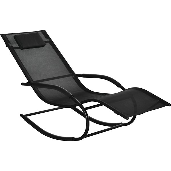 Outsunny Chaise Longue à Bascule Rocking Chair Ergonomique Avec TéTièRe Accoudoirs MéTal Galvanisé TextilèNe Dim. 63L X 160P X 88H Cm Noir-Aosom.Fr-image