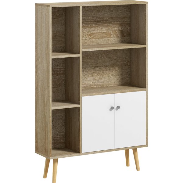 Homcom BibliothèQue Meuble De Rangement Style Scandinave Dim. 80L X 23,5L X 123H Cm 5 Niches Placard 2 Portes Pieds EffiléS InclinéS-image