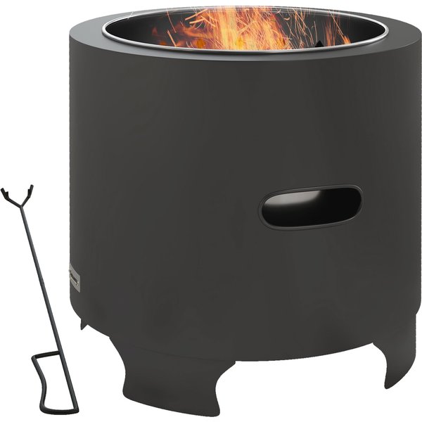 Outsunny Smokeless Fire Pit, 45cm Portable Wood Burning Firepit, Round Metal Bonfire Stove with Poker for Garden, Camping, Black | Aosom Ireland