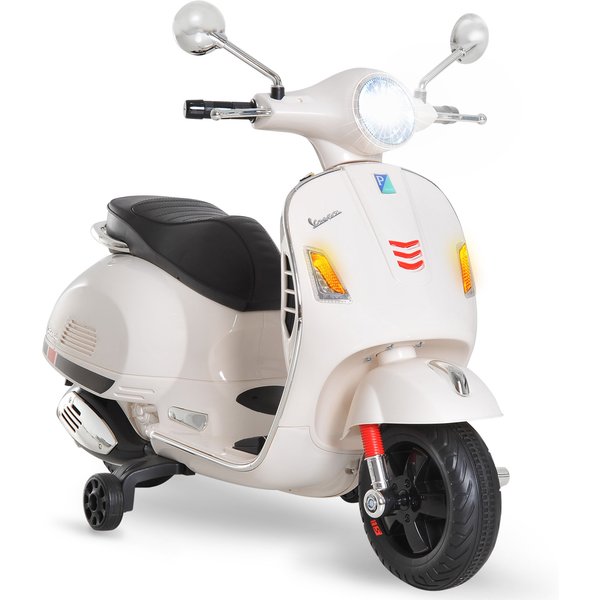 Homcom Vespa Moto Scooter ÉLectrique Enfants 6 V Musique MP3 Port Usb Klaxon Phare Feu ArrièRe Vitesse Max. 3 Km/H Blanc Aosom France-image