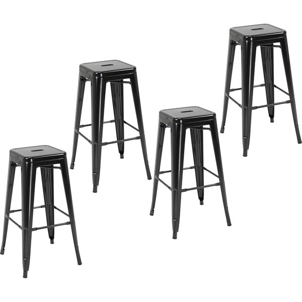 Homcom Lot De 4 Tabourets De Bar Chaise De Bar Industriel Empilables Hauteur Assise 76 Cm MéTal Noir-image