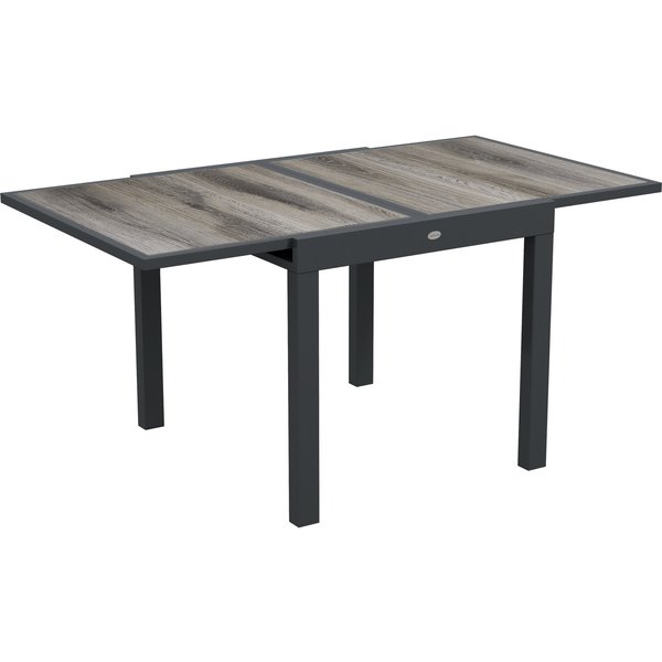 Outsunny Extending Garden Table, Outdoor Dining Table for 6, Aluminium Frame Patio Table w/ Plastic Board Tabletop,80/160L x 80W x 75H
