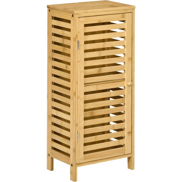 Kleankin Armoire De Salle De Bain En Bambou 1 éTagèRe RéGlable Design Naturel 30 X 19,9 X 70 Cm Naturel-image