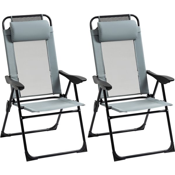 Outsunny 2er-Set Klappstuhl klappbarer Gartenstuhl mit verstellbarer Rückenlehne Armlehne Campingstuhl für Garten Balkon bis 120 kg belastbar Oxford Grau Aosom