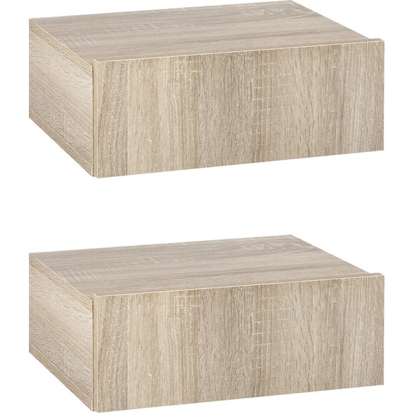 Outsunny Paire Tables De Chevet Murales Bois Naturel Avec Tiroir Design Moderne ÉLéGant Aosom France-image