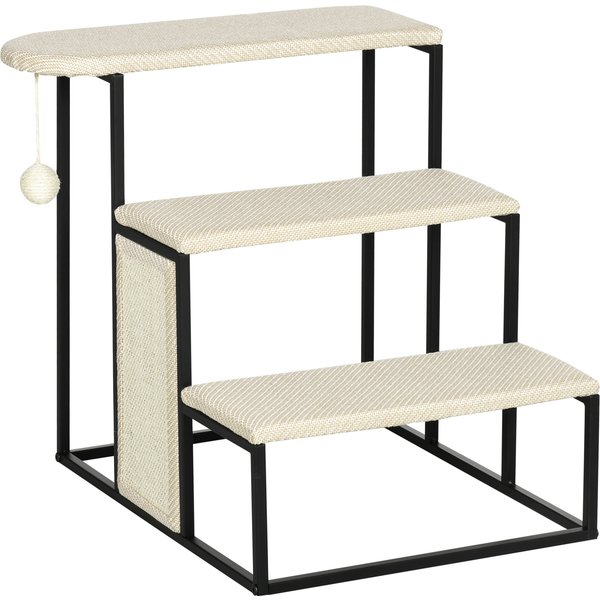 PawHut Haustiertreppe 3-stufige Katzentreppe Hundetreppe mit Kratzbrett und Spielball aus Stahl und Sisal 51x54x53cm für Katzen und Hunde Aosom.de