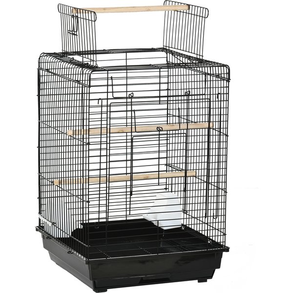 Pawhut Cage à Oiseaux Avec Mangeoires Perchoirs Plateau ExcréMent Amovible PoignéE Dim. 40L X 40L X 59H Cm Noir-image