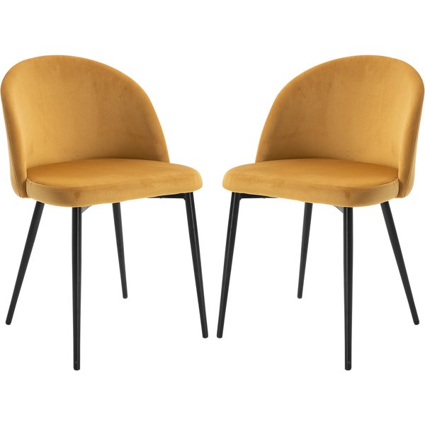 Homcom Lot De 2 Chaises Salle à Manger En Velours Design Scandinave Pieds EffiléS MéTal Noir - Assise Dossier Ergonomique Moutarde Aosom France-image