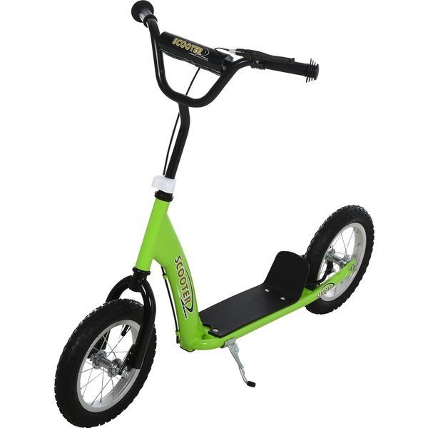 Homcom Trottinette Patinette Enfants à Partir De 5 Ans Grandes Roues Guidon RéGlable PoignéE Frein Et BéQuille Acier Vert-image