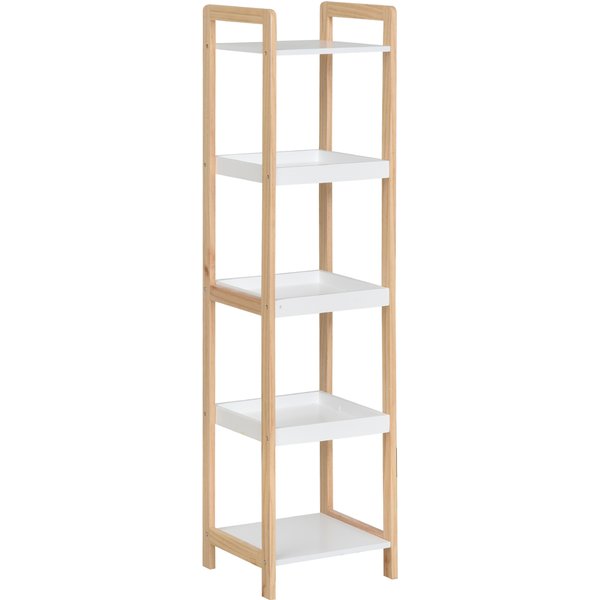 Homcom ÉTagèRe Salle De Bain Bambou Beige Blanc 3 Paniers + 2 ÉTagèRes 32X30X130Cm Design ÉLéGant Et Fonctionnel Aosom France-image