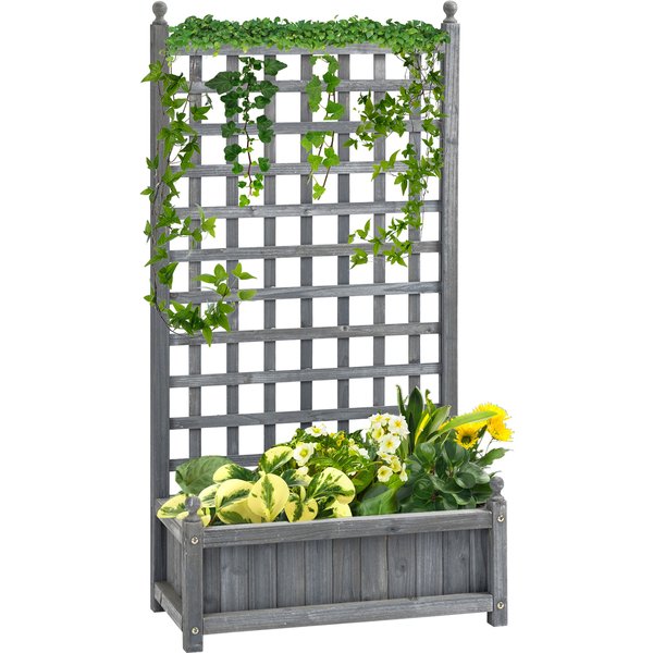 Outsunny 1,2m Hochbeet mit Rankgitter, Pflanzkasten mit Rankgitter Holz, Sichtschutz Terrasse Pflanzkübel, Hellgrau Aosom.de