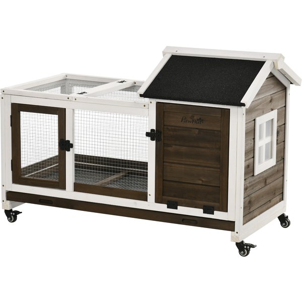 PawHut Enclos Pour Lapin ExtéRieur Clapier Cage à Lapins Rongeurs Sur Roulettes 2 Portes Verrouillables - Dim. 108L X 58L X 73,5H Cm - Bois Aosom France-image