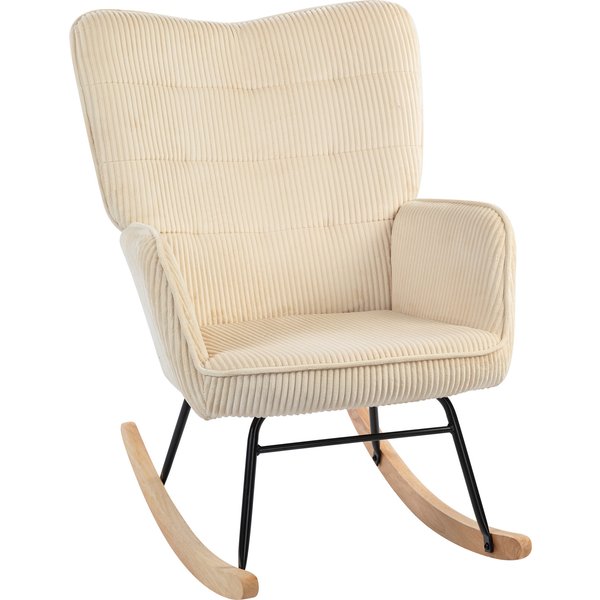 HOMCOM Schaukelstuhl, Schaukelsessel mit Kordoptik, Armlehne, Sessel mit Holzkufen, Relaxsessel für Wohnzimmer, Schlafzimmer, Beige Aosom