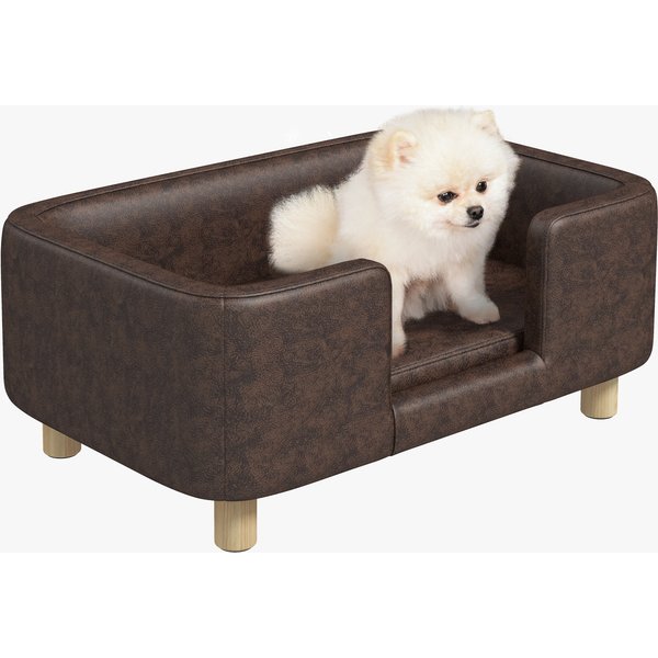 Pawhut Canapé Chien Lit Pour Chien Chat Avec Rebord Coussin Moelleux Pieds Bois Massif Dim. 74 X 48,5 X 31 Cm RevêTement Micro-Fibre Chocolat-image