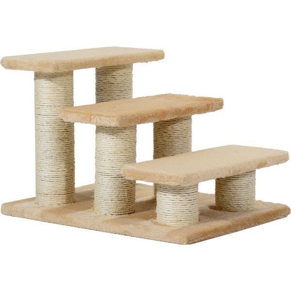 PawHut Katzentreppe für alte Katzen mit Arthritis, 11cm Stufenhöhe, Tiertreppe für Hunde und Katzen, plüschig, Cremefarbe Aosom.de