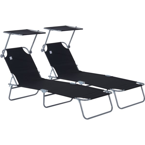Outsunny Lot De 2 Transats Bain De Soleil Pliable Chaise Longue Pliante Grand Confort Dossier Inclinable Pare-Soleil RéGlable-image