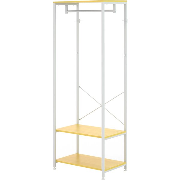 Homcom Porte-Manteaux Avec Tringle Et 2 éTagèRe à Chaussures 60L X 40L X 167,5H Cm Aspect Bois Naturel MéTal Blanc-image
