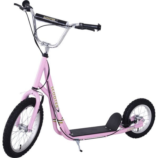 Homcom Trottinette Patinette Enfant à Partir De 5 Ans Grands Pneus Guidon RéGlable PoignéEs Freins Et BéQuille Acier Rose-image