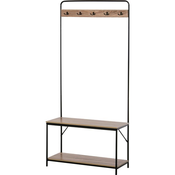 Homcom Vestiaire EntréE Banc Porte-Manteaux ÉTagèRe Chaussures Style Industriel Imitation ChêNe MéTal Noir Aosom France-image