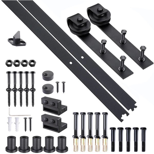 Homcom Kit De Porte Coulissante SystèMe Galandage Pour Porte D'une éPaisseur De 35-45 Mm Et Largeur Max. 1 M Charge Max. 100 Kg Acier Brun Foncé-image