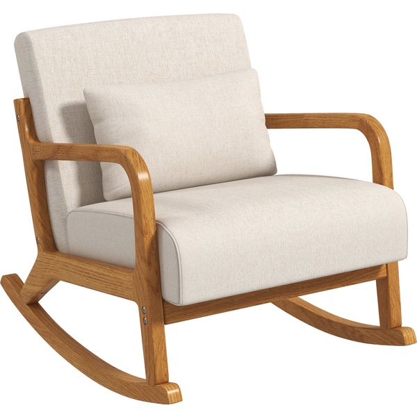 HOMCOM Schaukelsessel gepolsterter Schaukelstuhl mit Holzgestell Armlehne Relaxsessel für Schlafzimmer Wohnzimmer Cremefarben Aosom.de