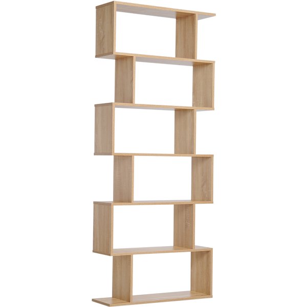 Homcom BibliothèQue éTagèRe Zig Zag Design Contemporain 80L X 23L X 192H Cm 6 Niveaux Coloris ChêNe Clair Aosom France-image