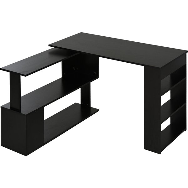 Homcom Bureau D'angle Table De Salle à Manger Avec Rangement Bureau Informatique Modulable BibliothèQue IntéGréE + éTagèRe 3 Niveaux Noir-image