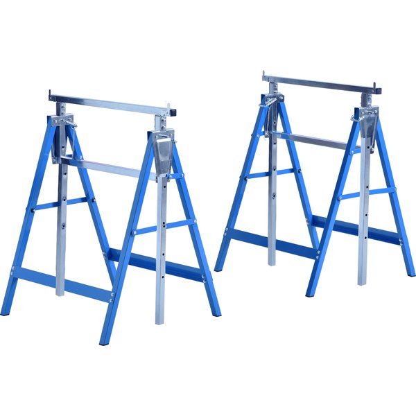 Homcom Lot De 2 TréTeaux Pliables Hauteur RéGlable 80-130 Cm Acier-image