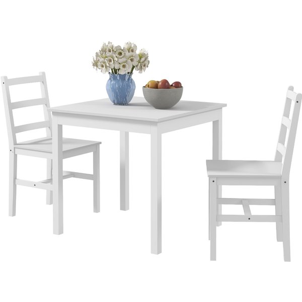 HOMCOM 3er-Set Essgruppe, Esstisch mit 2 Stühle, Esszimmergruppe für 2 Personen, Küchentisch-Set, Tischgruppe für Wohnzimmer, Küche, Platzsparend Weiß, Kiefernholz Aosom