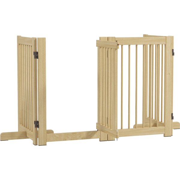 PawHut Absperrgitter Hund freistehend, 200 cm, Hundeschutzgitter faltbar mit Tür, Holz, Naturholz Aosom.de