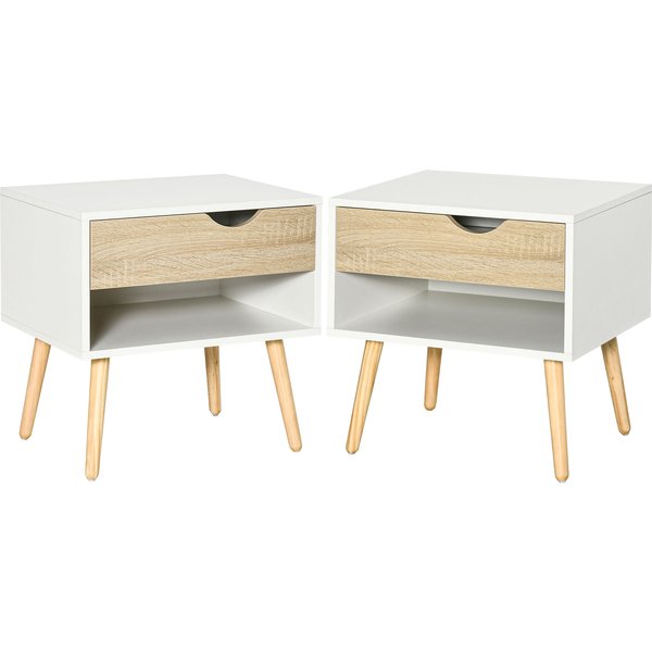 Homcom Lot De 2 Tables De Nuit Tiroir Niche Design Moderne Panneau De Particules Classe E1 Pieds En Bois Massif 50 X 39 X 51 Cm-image