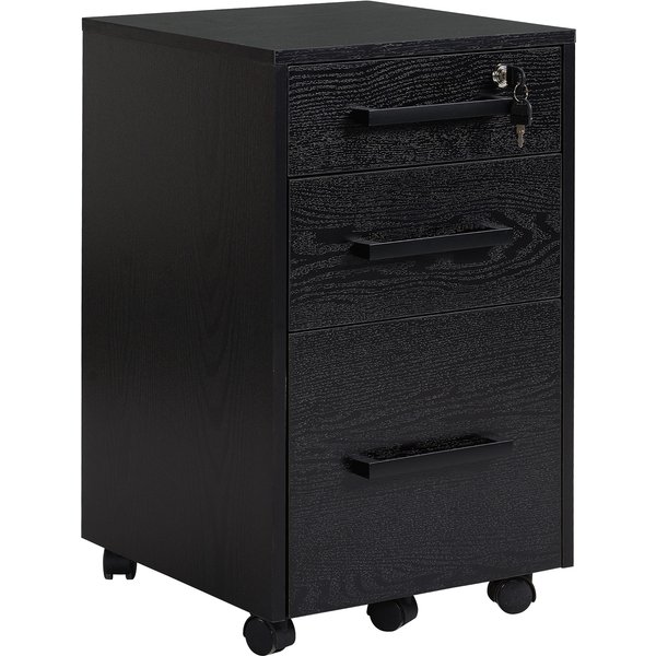 Homcom Caisson De Bureau Rangement Bureau Sur Roulettes 3 Tiroirs 1 Verrouillable 1 Trieur à Dossiers MDF Panneaux Particules Noir-image