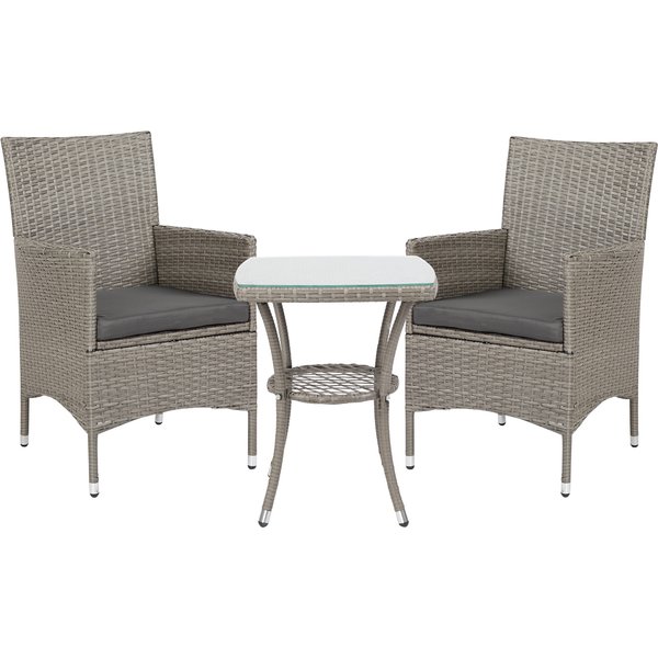Outsunny Rattan Bistro Set, 2 Seater Outdoor Chair Table Set, Garden Furniture, Waterproof, Washable Cushions, Grey Aosom UK