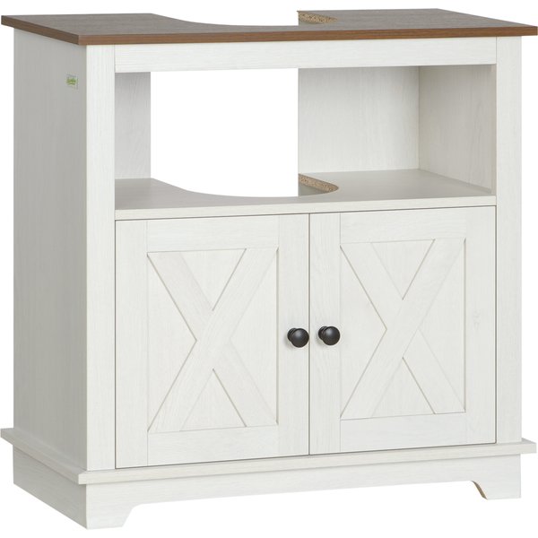 kleankin Under Sink Cabinet Bathroom Vanity Unit with Double Doors and Storage Shelves, 60 x 30 x 60cm, White