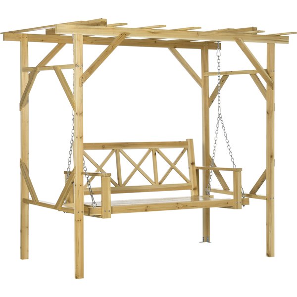 Outsunny 2-Sitzer Hollywoodschaukel Gartenschaukel wetterbeständige Schaukebank aus massivem Holz 221 x 140 x 196 cm für Garten & Terrasse Aosom.de